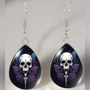 purple black butterfly earrings Skull Butterfly Drop Whimsigoth, Fairycore Goth